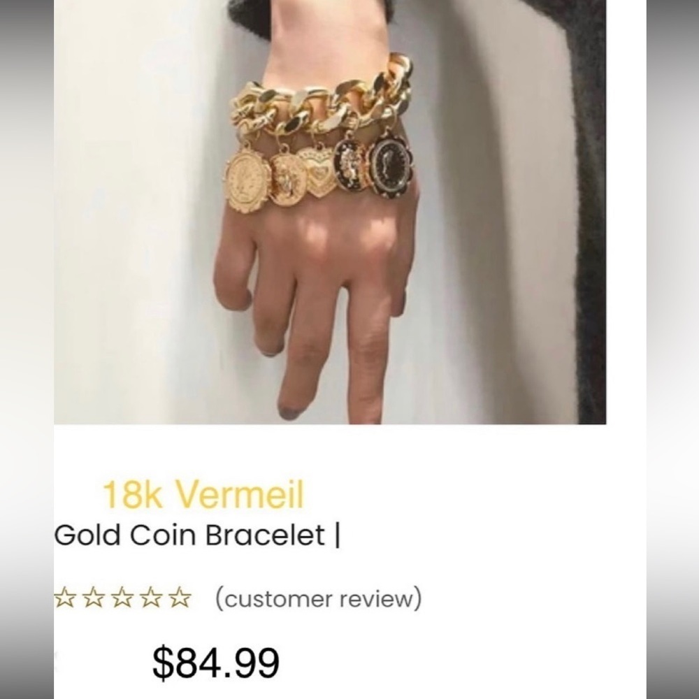 Chunky charm 18k gold pendant pennant chain bracelet portrait carv coin titanium - Picture 2 of 12